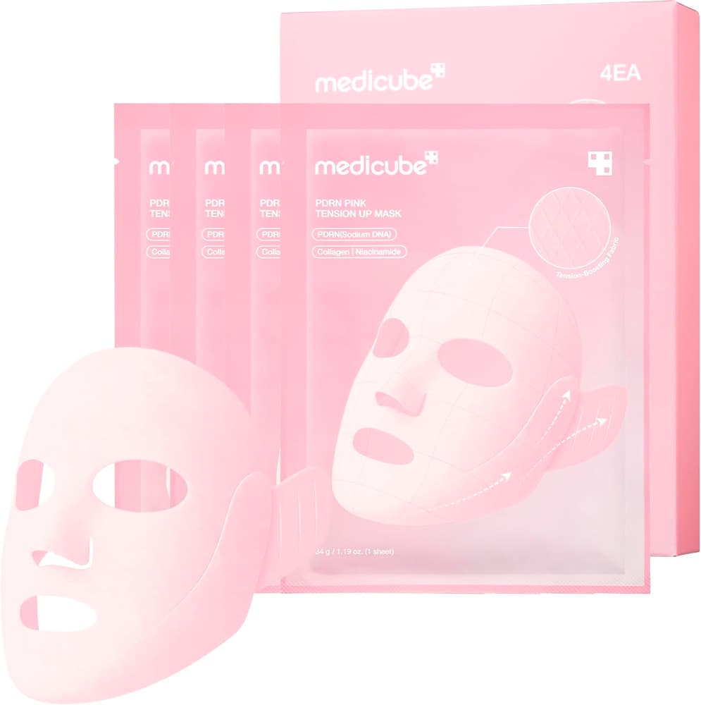 MÁSCARA FACIAL MEDICUBE PDRN PINK TENSION UP 34G (4 UNIDADES)